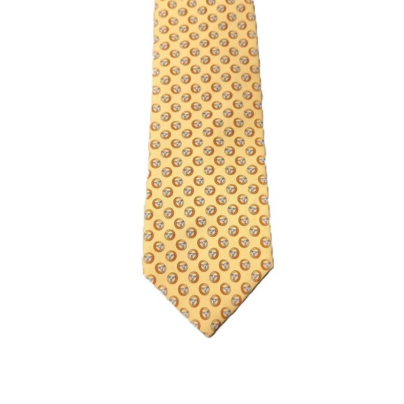 VTG Brooks Brothers Silk Tie Driver’s Wheel Print Yellow Foulard USA Y2K Preppy - Picture 1 of 4